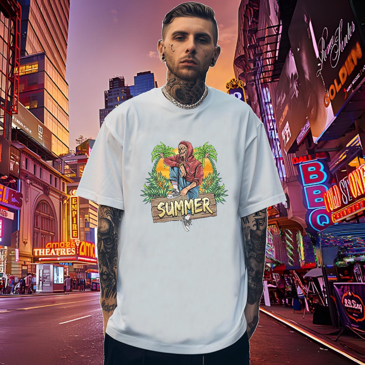 High Quality T Shirts Men summer O Neck Short Sleeves Beach Cartoon Print 100% Cotton 230g Couples T Shirts New Designer Tops Shirt