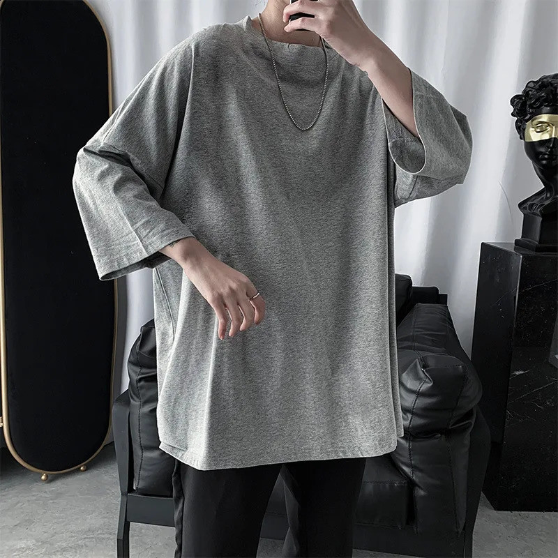 Black Gray Solid Brief Casual Fashion Men T Shirts Long Sleeve Autumn Spring Clothing Harajuku Loose Studen Top Oversized 240820