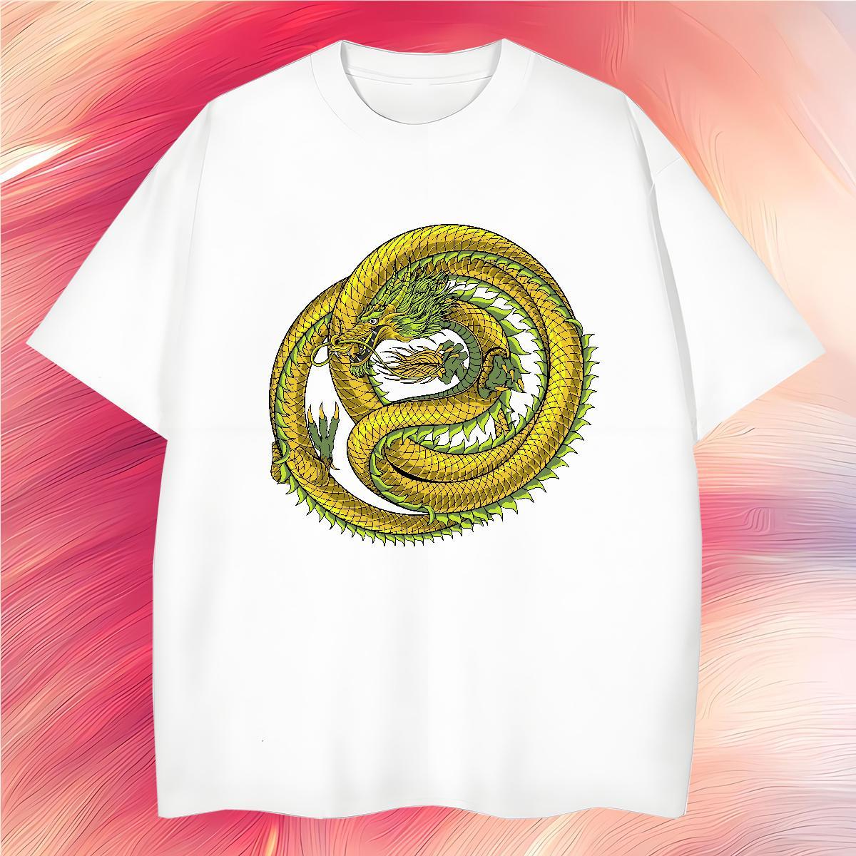 Mens T Shirts 100% Cotton 230g dragon Spring Summer Breathable Custom Printing Men Clothes T-Shirt Brand Popular Tees