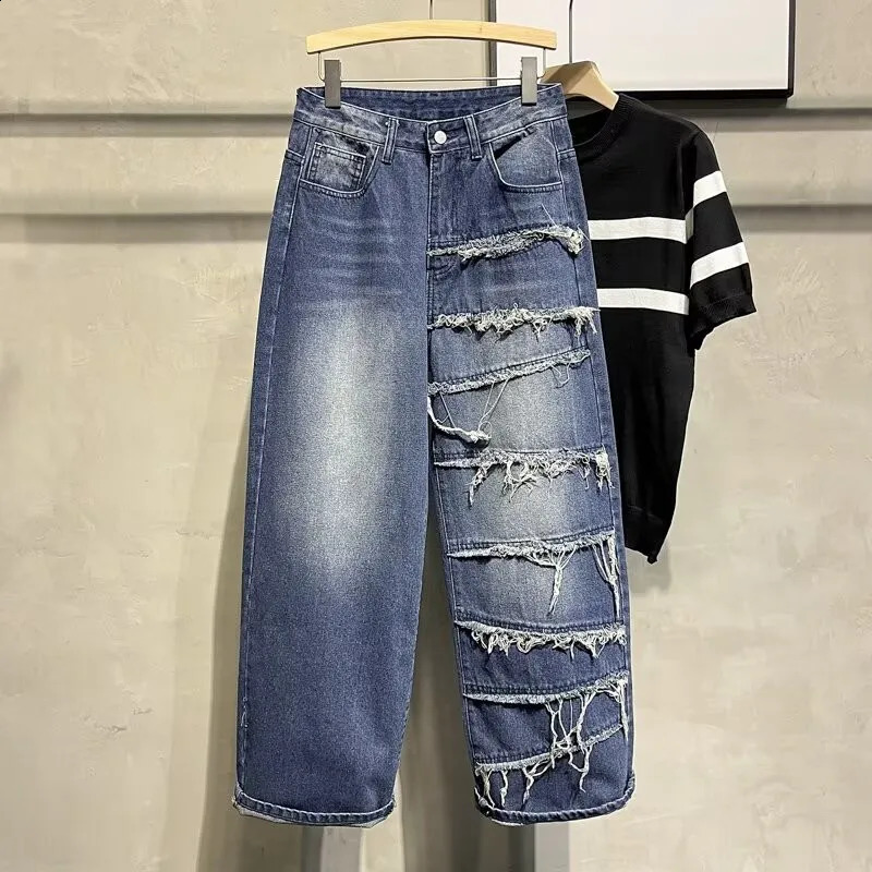 Pantalon Y2K Fashion Washed Blue Baggy Stacked Jeans Pants For Men Clothes Straight Wide Leg Denim Trousers Ropa Hombre 240819