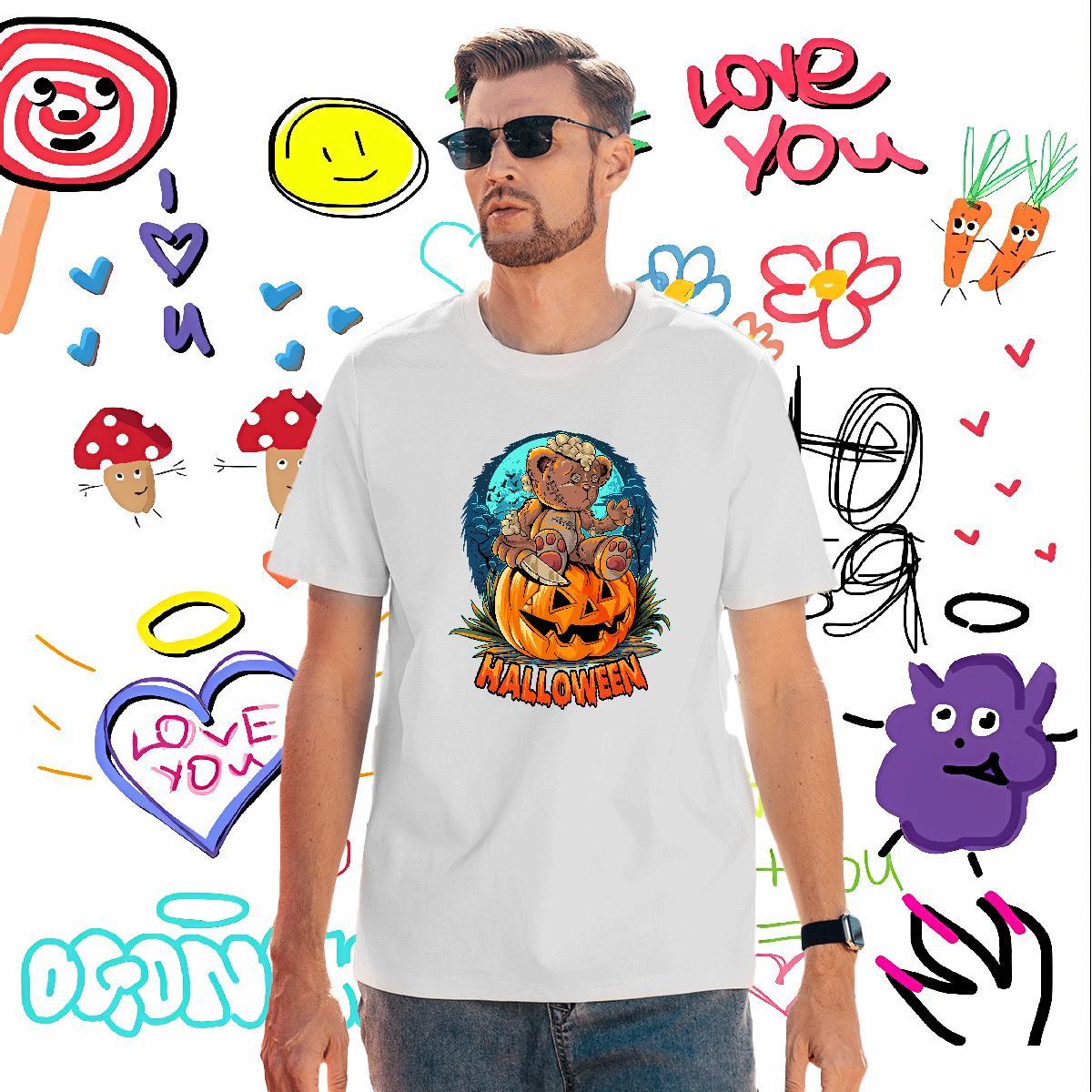 Unisex T Shirt For Man pumpkin Short Sleeve Soft Street Casual Anime Print 100% Cotton 230g Men Clothes T-Shirt 2024 New Top Tees
