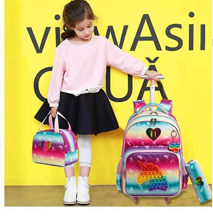 Children 3pcs Schoolbag set with Wheels School Trolley Bag with lunch bag School Rolling Backpack Set Wheeled backpack for girls Y240820