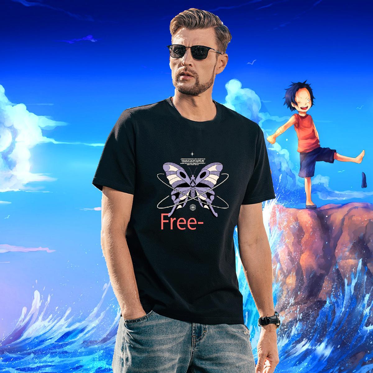 Loose Fit butterfly 100% Cotton 230g Couples T Shirts Home Outdoor Short Sleeve O-Neck T-Shirts for Men Factory Direct Oversized Tops Tees