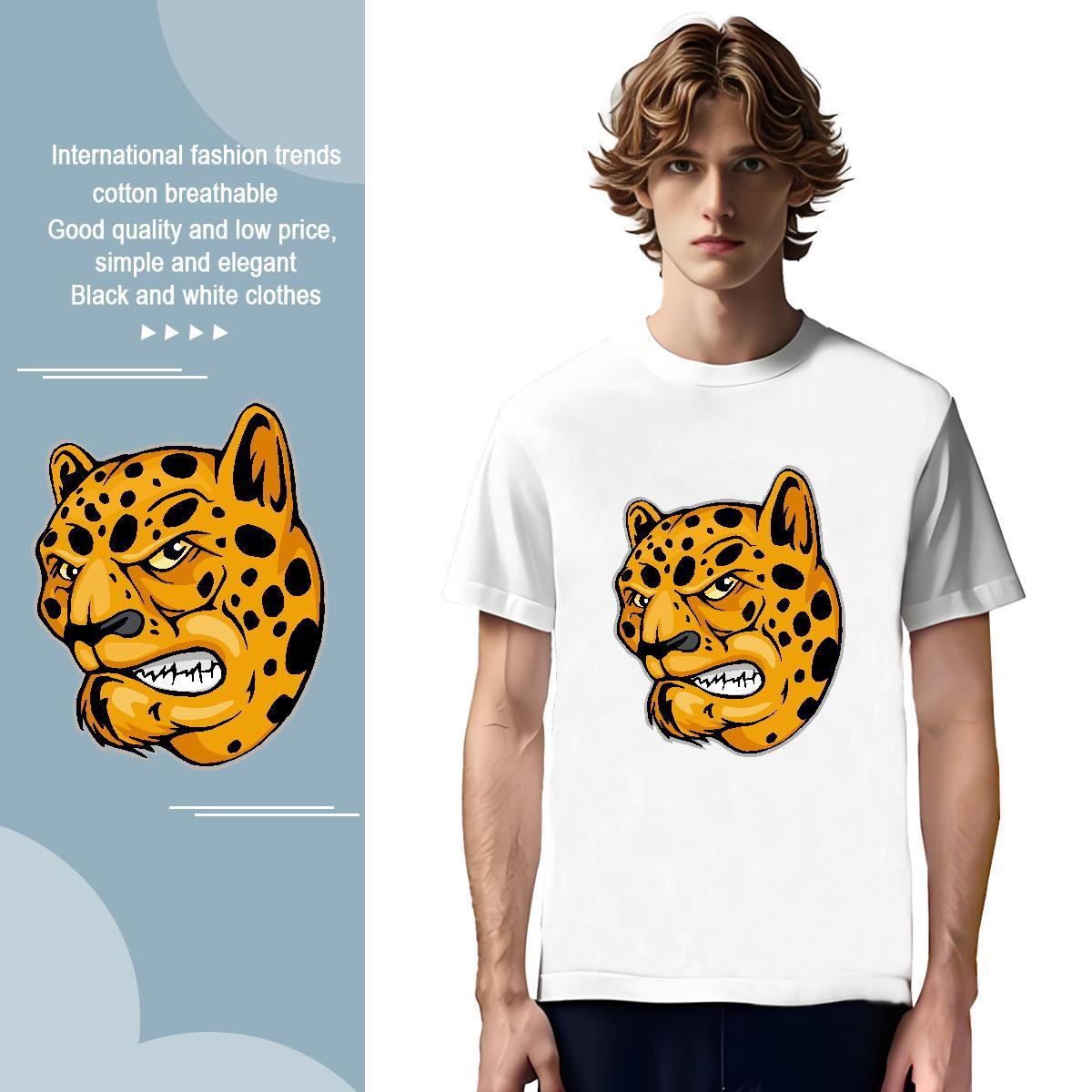T-Shirts for Men 100% Cotton 230g leopard Street Casual Round Neck Short Sleeve Custom Printing Men Tshirts Classic Wholesale Top Tees