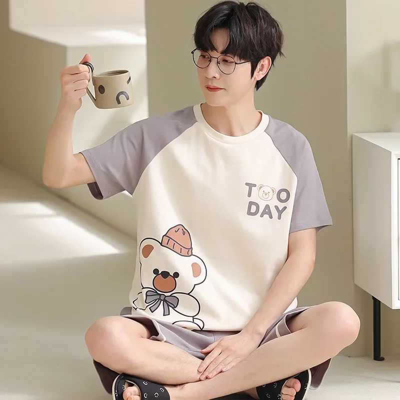 Mens cotton summer pajamas short sleeved cartoon boys pajamas thin pajamas new styleW240719