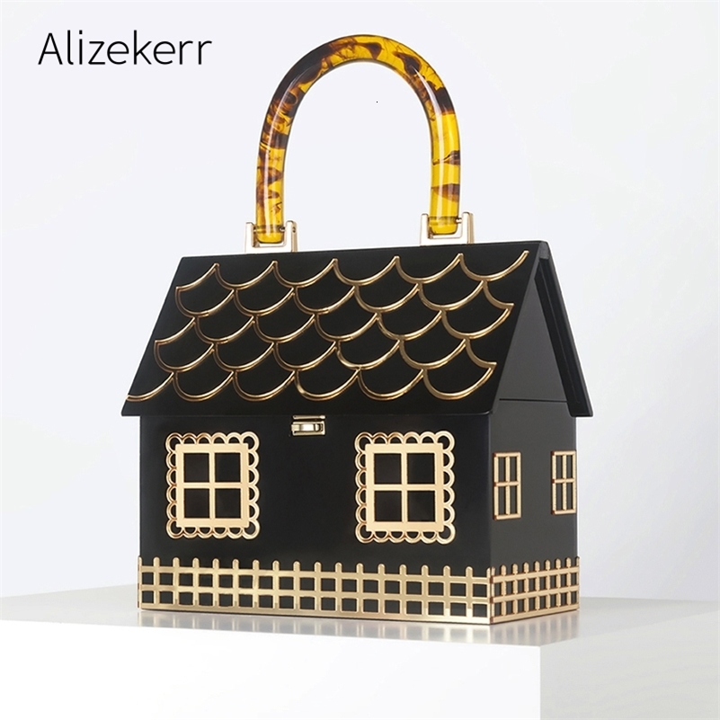 Alizekerr Acrylic Box Evening Clutch Bags Women er Acrylic Handle House Shaped Purses And Handbags Wedding Party 240819