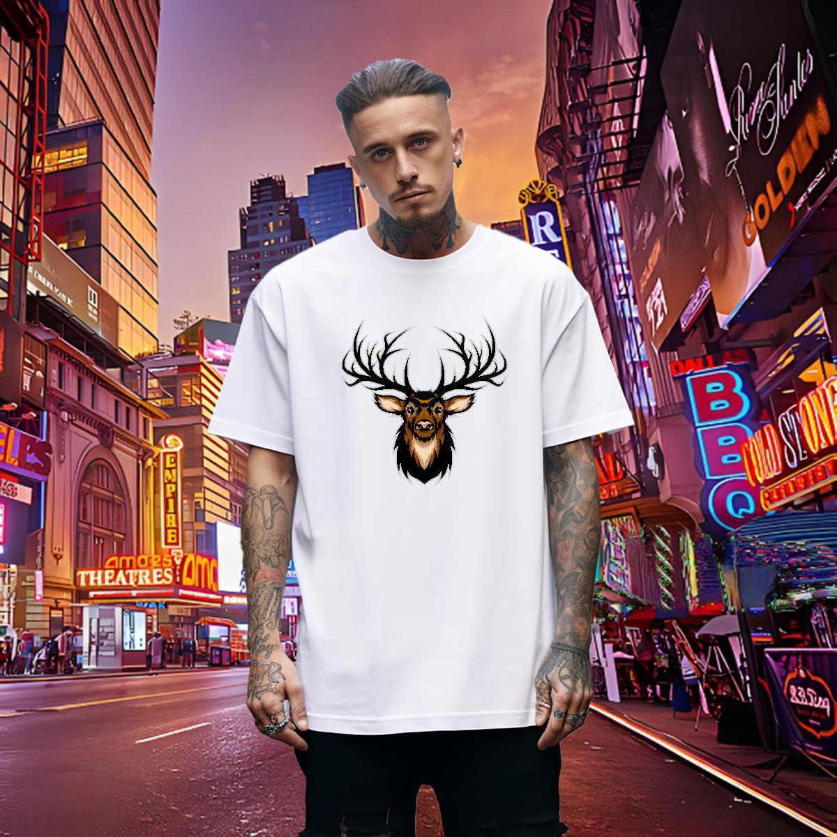 Loose Fit Man T Shirts deer Round Neck Short Sleeve Outdoor Black White 100% Cotton 230g Couples T Shirts New Tops Tees