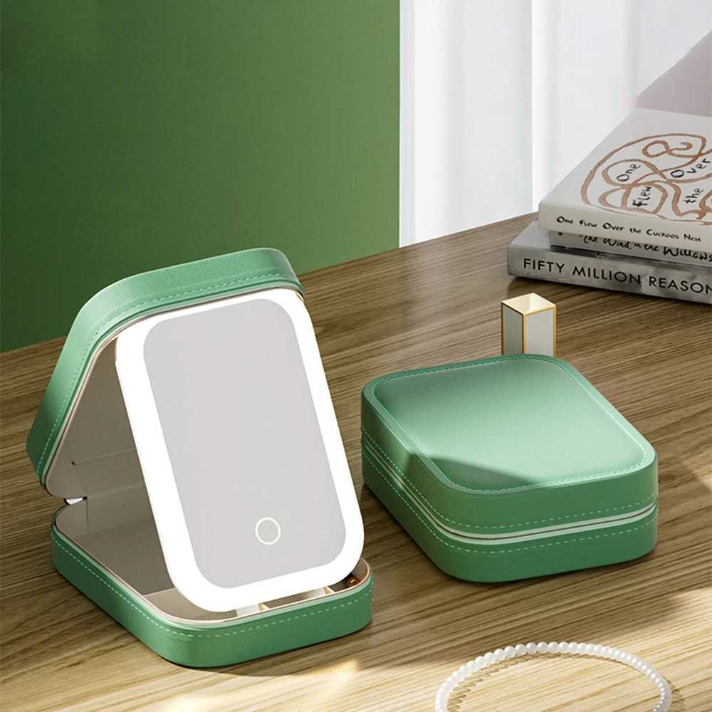 Makeup Storage Box With Led Light Mirror Portable Travel Makeup Cosmetics Jewelry Storage Box Touch Light Storage Organizer Y240819