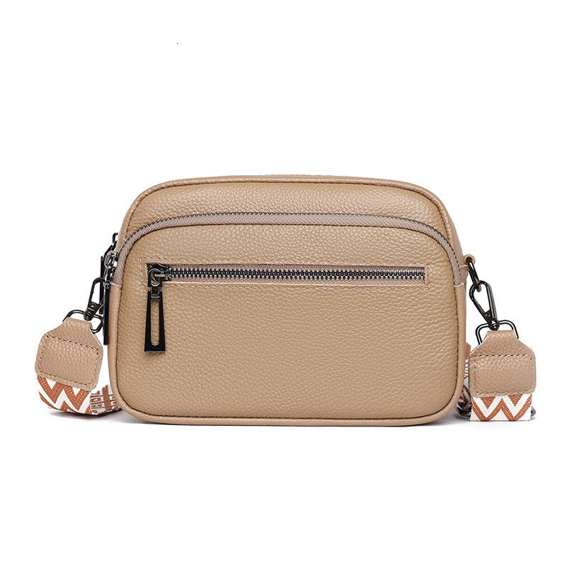 Genuine leather new fashionable and simple, women's one crossbody bag, top layer cowhide wide shoulder strap, small square bag