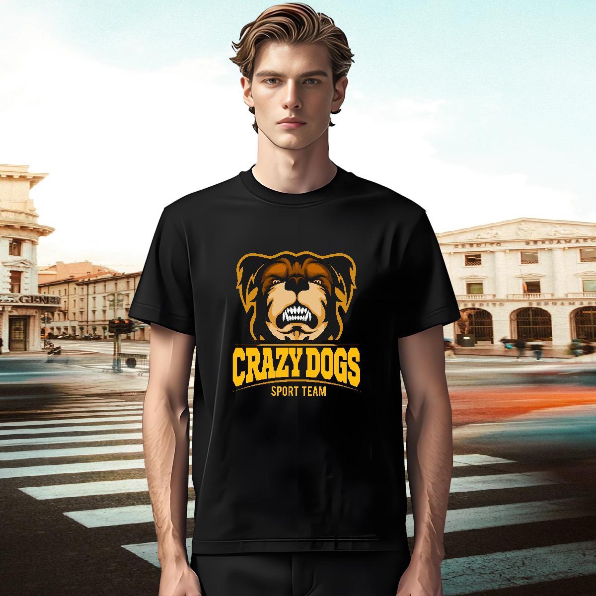 Loose Men T Shirts crazy dog Breathable Short Sleeve Street Casual DIY 230g 100% Cotton Tshirt for Man Woman Casual New Wear