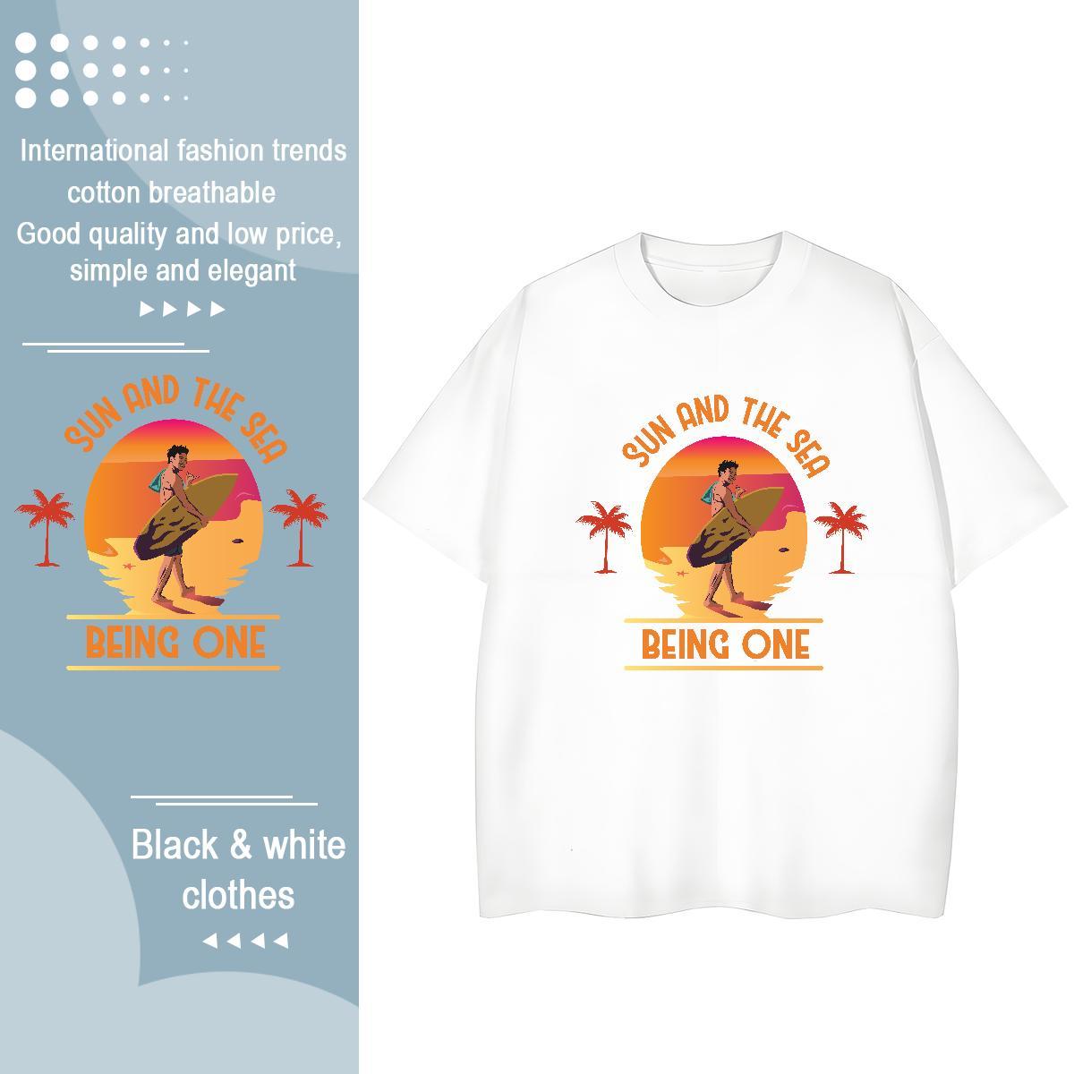 Classic Womens Tshirts Home Outdoor Breathable Short Sleeve Clothes Lady 230g Pure Cotton sea Custom Print Oversized T-Shirts