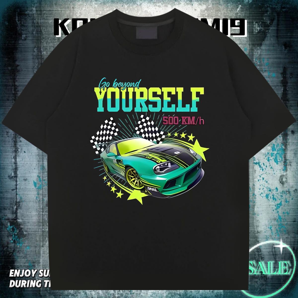 Soft Men Tshirts High Street Hip Hop 230g Pure Cotton DIY Logo Oversized Round Neck Short Sleeve car T Shirts Men Fashion Casual Clothings