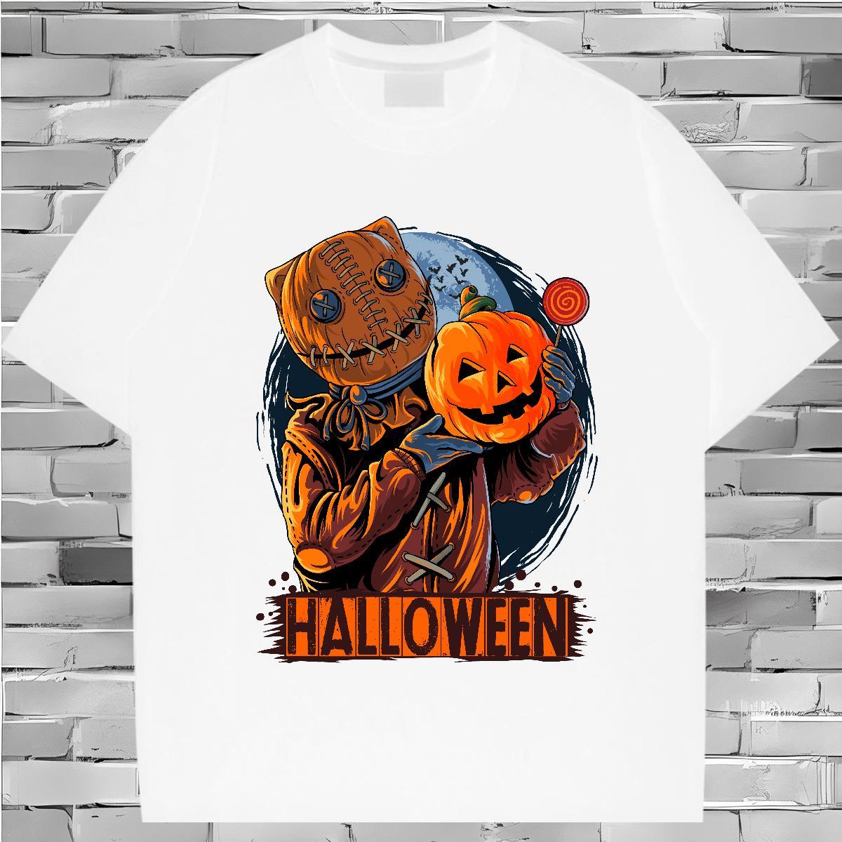 TOP Quality T-Shirts pumpkin O-Neck Short Sleeve Sport Black White 230g Cotton Couples T Shirts Wholesale Tshirts