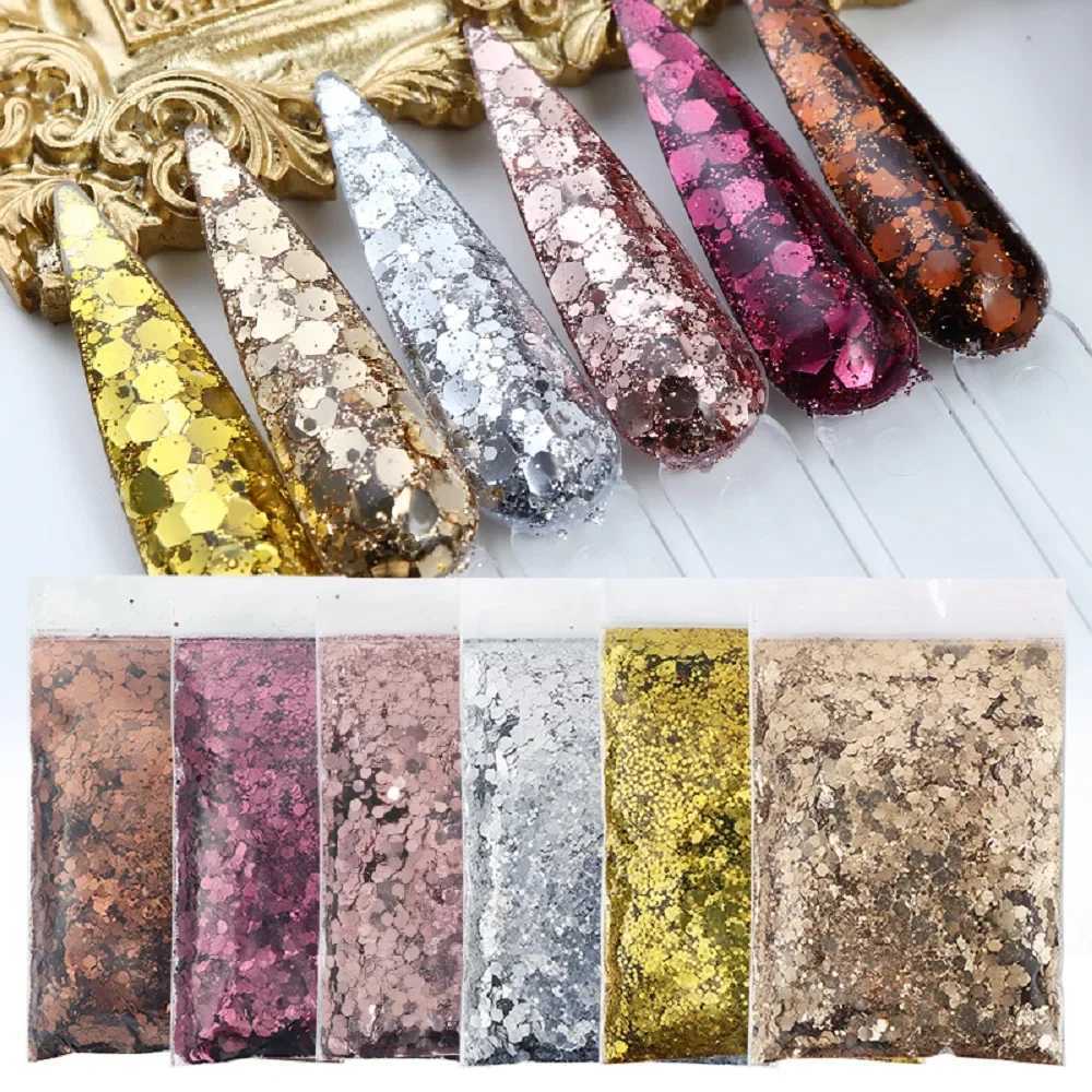 50g/bag Metallic Color Bulk Mixed Hexagon Nail Glitter Shiny Sequin Chunky Glitter DIY Manicure Decoration for Nail Art SuppliesXJ240815