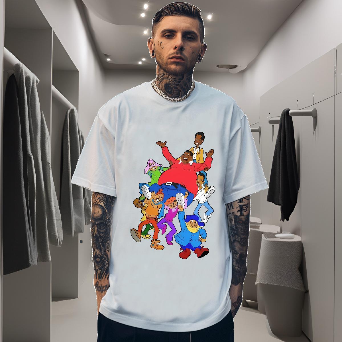T Shirt For Man 230g Pure Cotton cartoon Hip Hop Street Crew Neck Breathable Custom Printing Tshirts 2024 Summer Unisex Tees Shirts