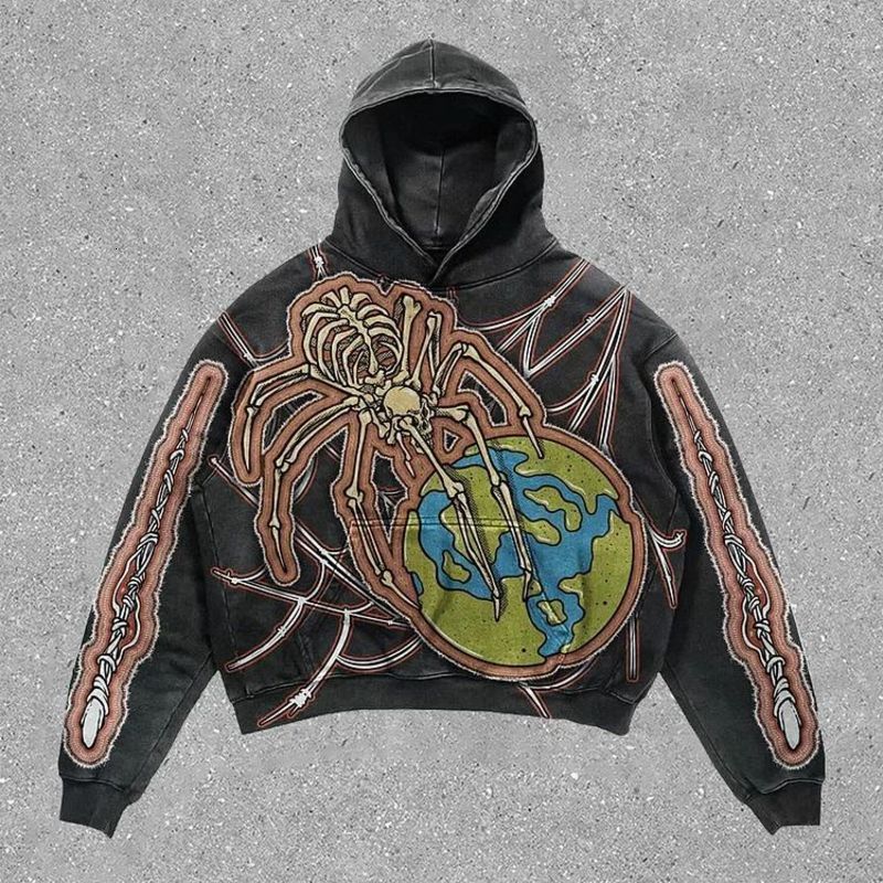 Harajuku Fashion Retro Spider Hoodie Oversized Streetwear Tops Sweatshirt Y2k Clothes Gothic Grunge Hoodies Women Men Clothing 240819
