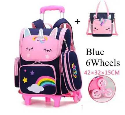 School Trolley Bag For Girls School Trolley Bag For Kids with lunch bag Rolling Backpack Bags Kids School Wheeled Backpack Bag Y240820