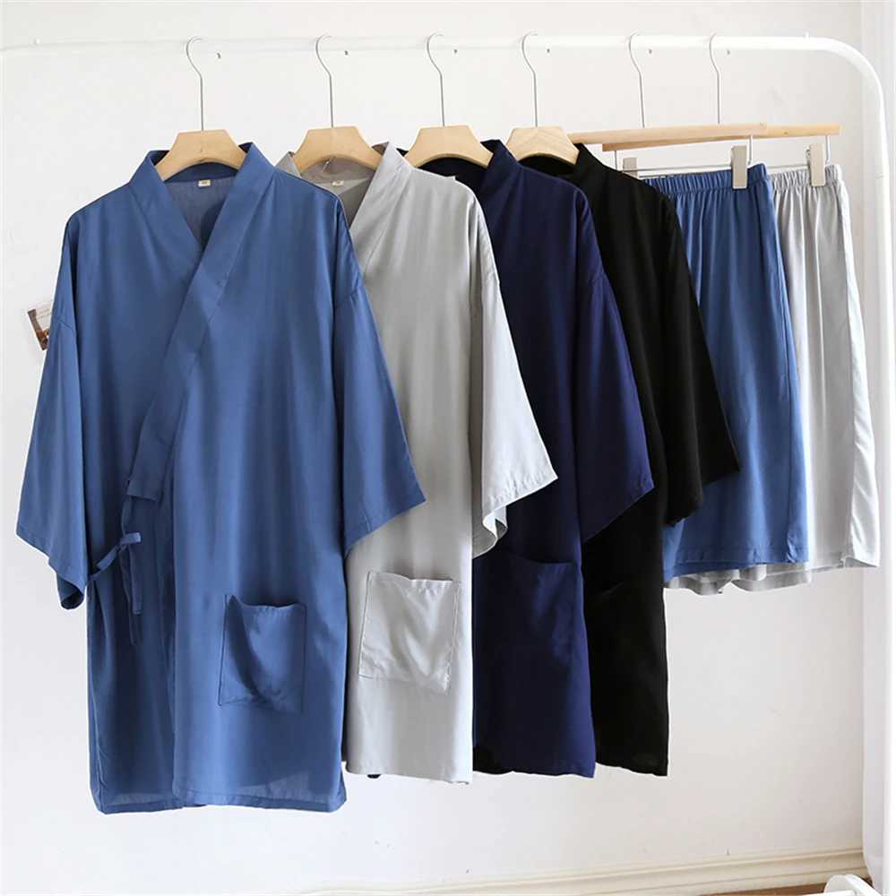 2022 New Traditional Japanese Pajama Set Adhesive Fiber Robe Shorts Cotton Kimono Pajamas Japanese Style Soft PajamasW240719
