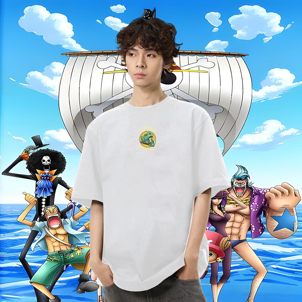 Comfortable Men Tees Spring Summer 100% Cotton 230g Anime Print Breathable Crew Neck Motorcycle Man T Shirts 2024 DIY Clothings