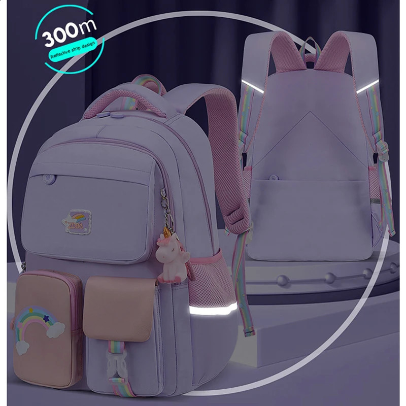Korean fashion rainbow shoulder strap school bag for teenagers girls Childrens waterproof backpacks kids schoolbags mochilas 240819