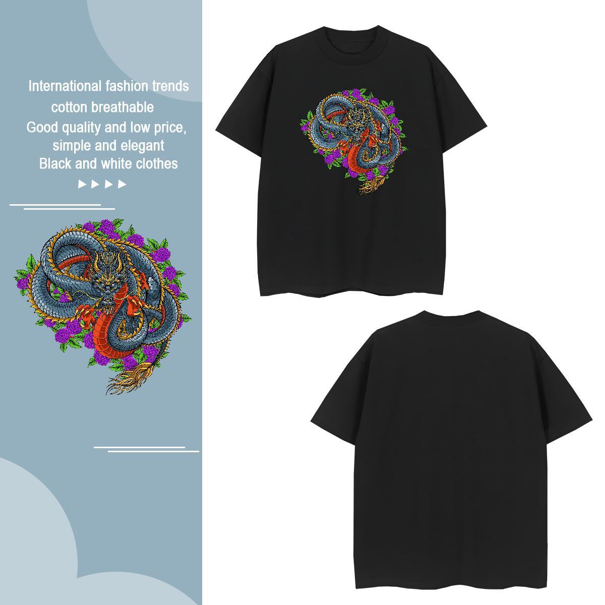Men T Shirts 100% Cotton 230g dragon Hip Hop Street O-Neck Short Sleeve Oversized Men Tshirts 2024 New Cool Design Tees