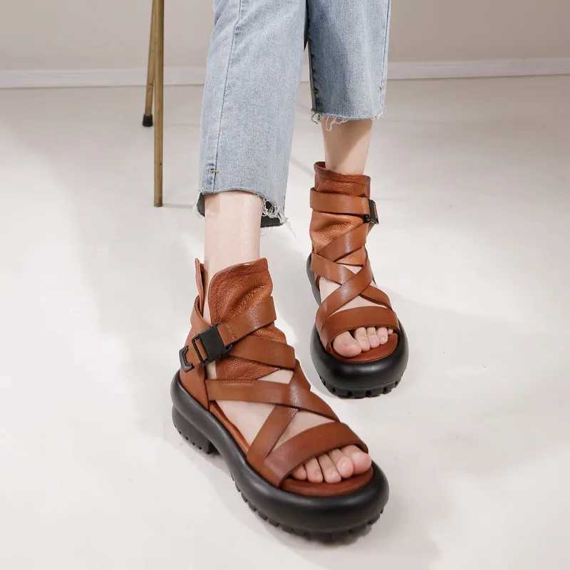 Birkuir Weave High Top Women Sandals Woven Open Toe Summer Boots 2024 Luxury Hollow Out Buckle Genuine Leather Thick Heel Shoes CL240806