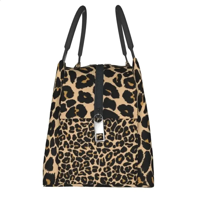Leopard Skin Print Traditional Colours Insulated Lunch Bags for Women Animal Texture Resuable Cooler Thermal Food Lunch Box 240819