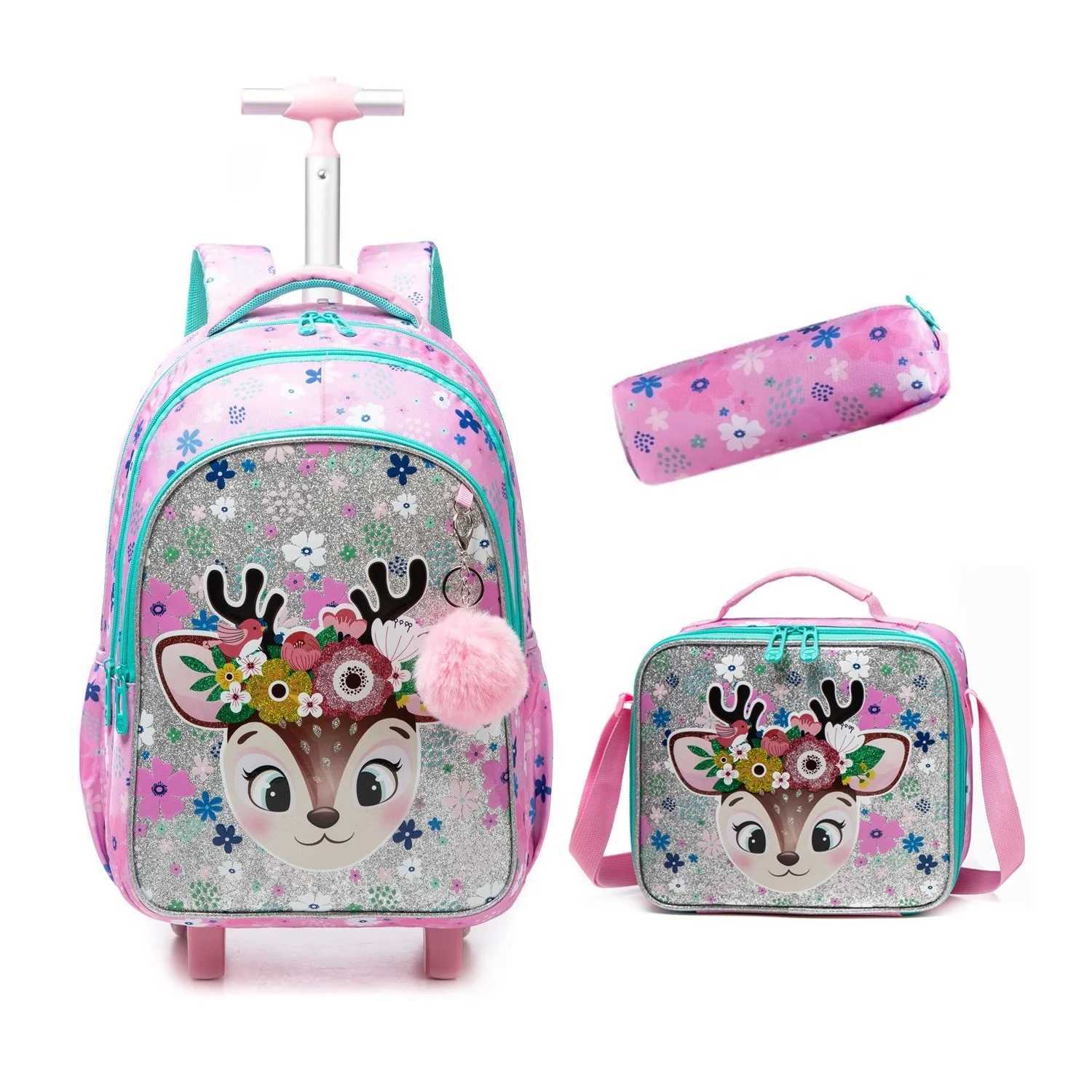 3PCS School Backpacks for Children School Wheeled Backpack for Girl Boys School Bag with Wheels Trolley Luggage Elementary Bag Y240820