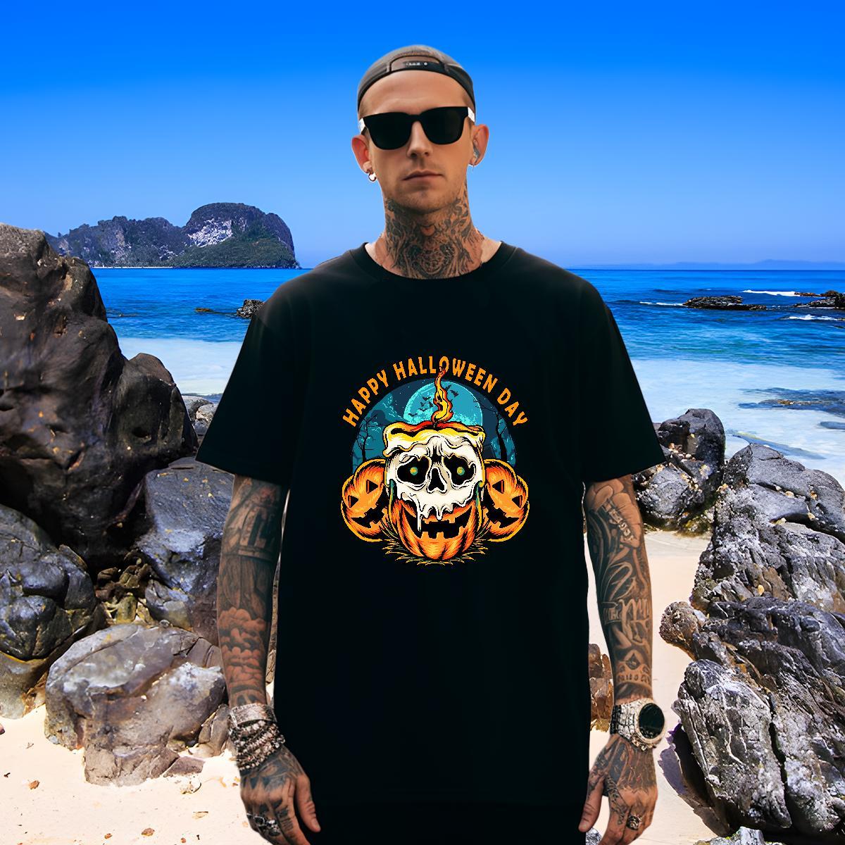 Loose Fit Mens T Shirts halloween Crew Neck Street wear Hip Hop Custom Printed 230g Pure Cotton Men Clothes T-Shirt Classic Tees
