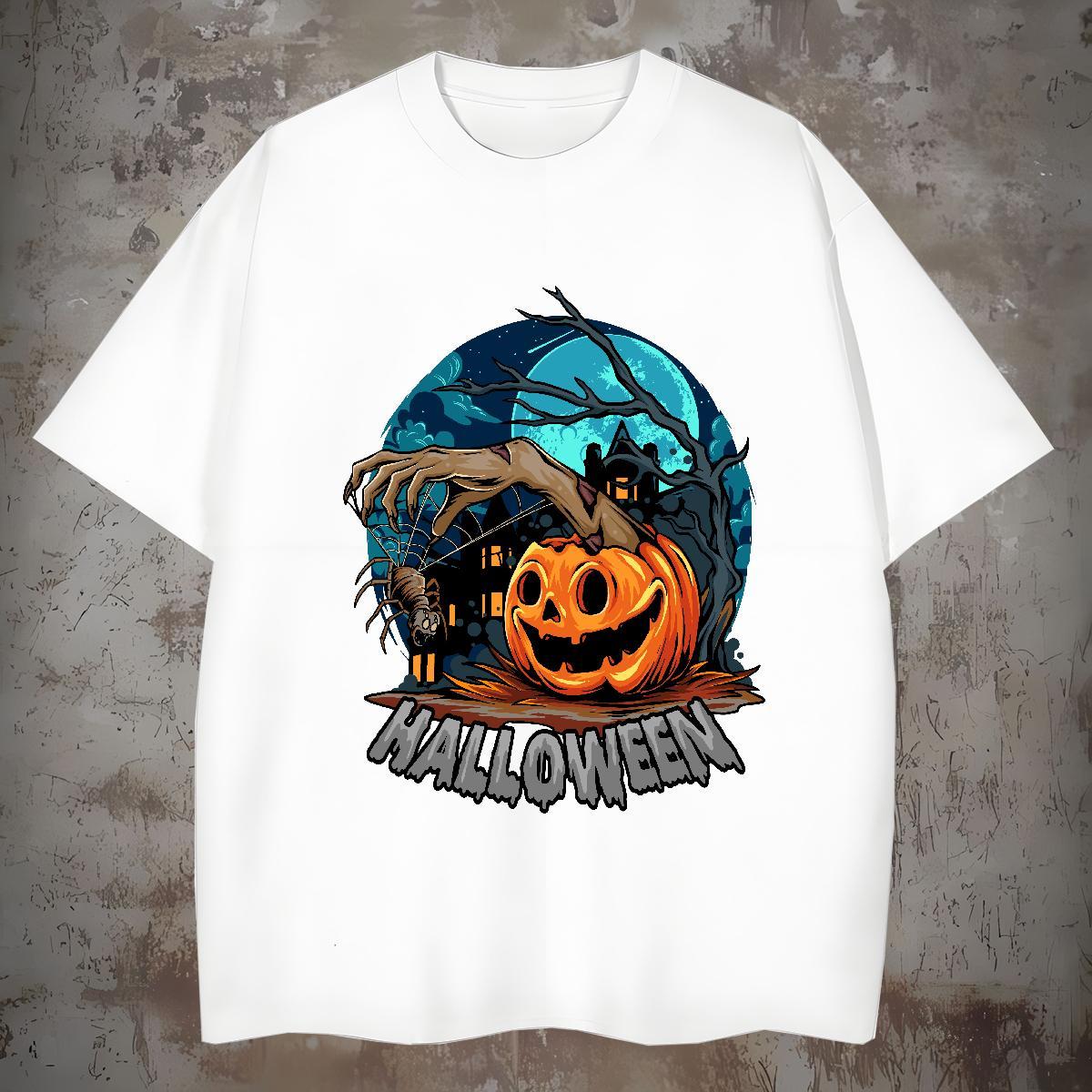 Stylist Men Clothes T-Shirt halloween Casual Beach 230g Cotton Tee Shirt Short Sleeve Soft High Quality Men T Shirts DIY Logo Oversized
