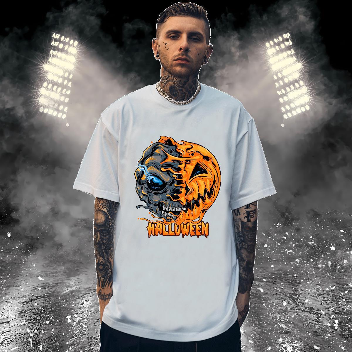 Cool Design Man T Shirts pumpkin O Neck Short Sleeves Street Custom Printing 100% Cotton 230g Men Tshirts Fashion Designer Clothes