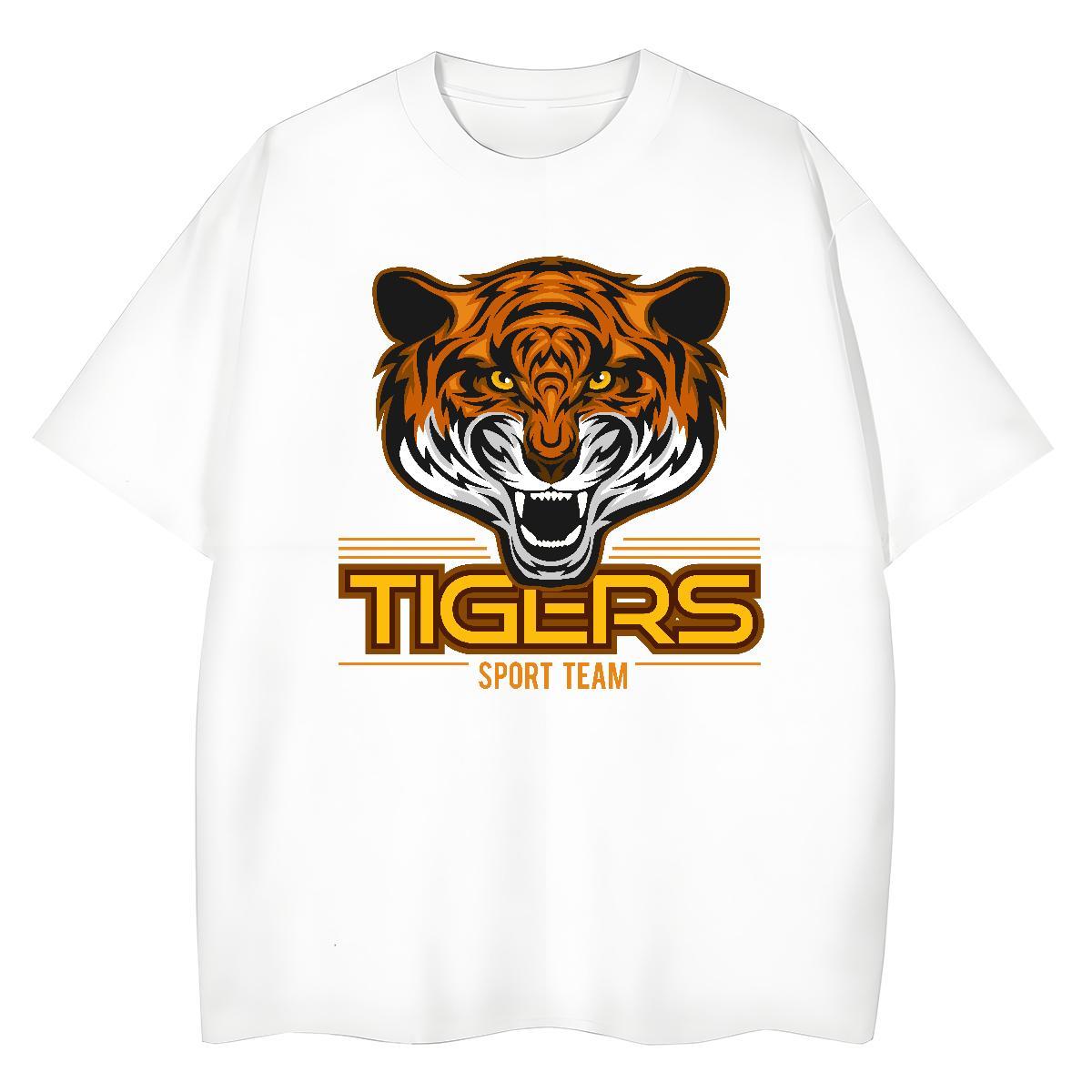 2024 DIY Men Tops Tees tiger Sports Casual 230g 100% Cotton Top Tees Round Neck Short Sleeve Comfortable T-Shirts Graphic