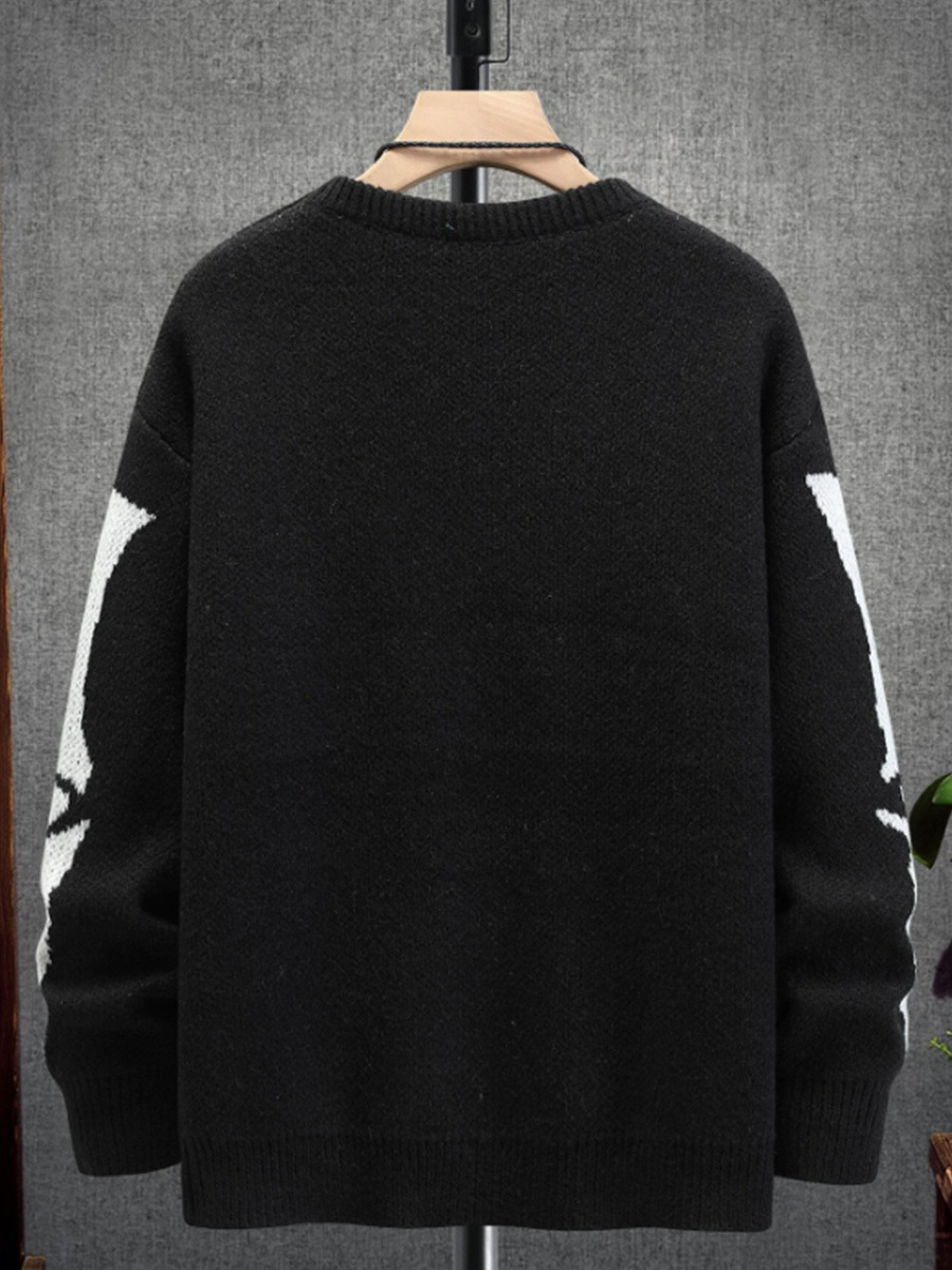 Women's Sweaters Round neck pullover long sleeved Halloween sweater contrasting color skull jacquard knit sweater
