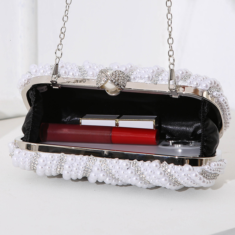 New Women's Evening Handmade Pearl Embroidery with Diamond Embedding Banquet Dress Handheld Bag