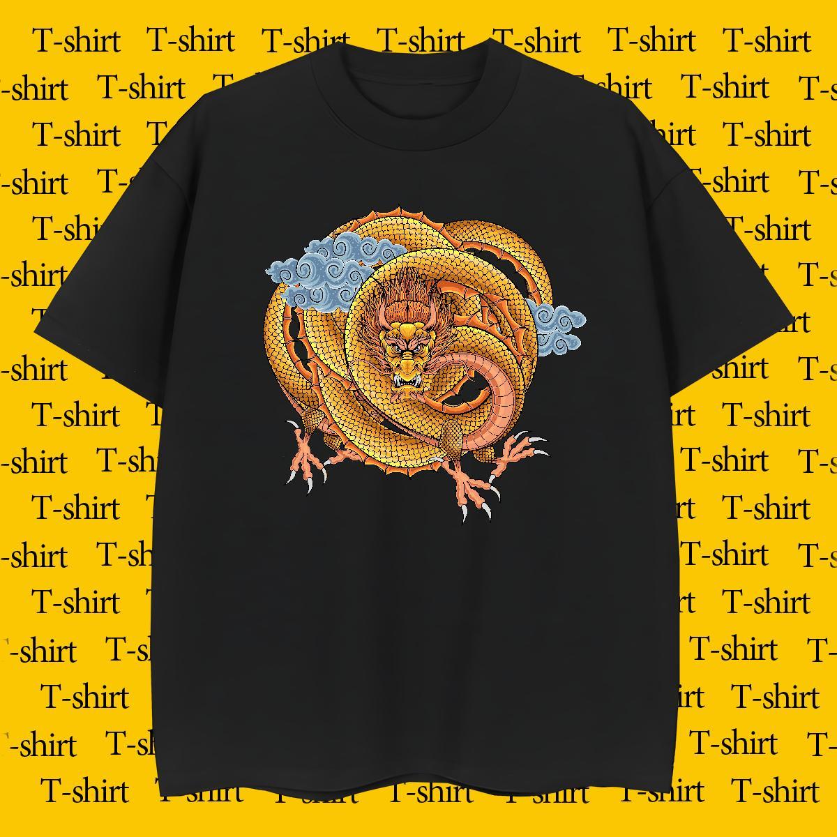 Unisex dragon T-Shirts for Men Street wear Hip Hop Men Tees 100% Cotton 230g Fashion New Breathable Crew Neck Custom Print Oversized Top Tees