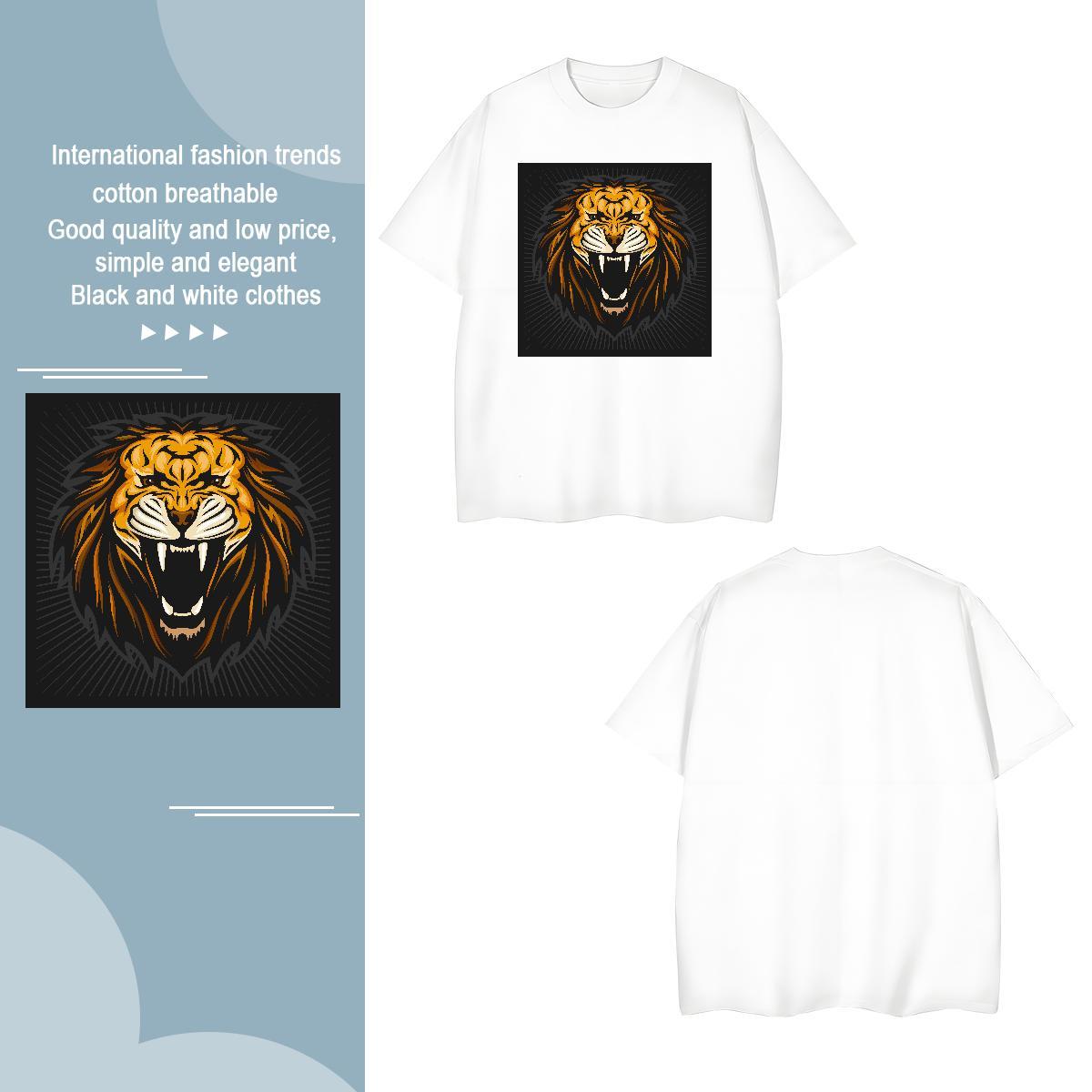 High Quality T-Shirts for Men lion Short Sleeve O-Neck Outdoor DIY Printed 230g Pure Cotton Mens Tshirts 2024 Designer Tops Tees