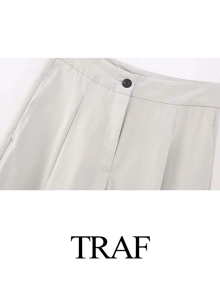 TRAF Trend Womens Fashion Set Back Slotted Collar TopButton Decorated High Waist Office Unprinted Good Pants 240819