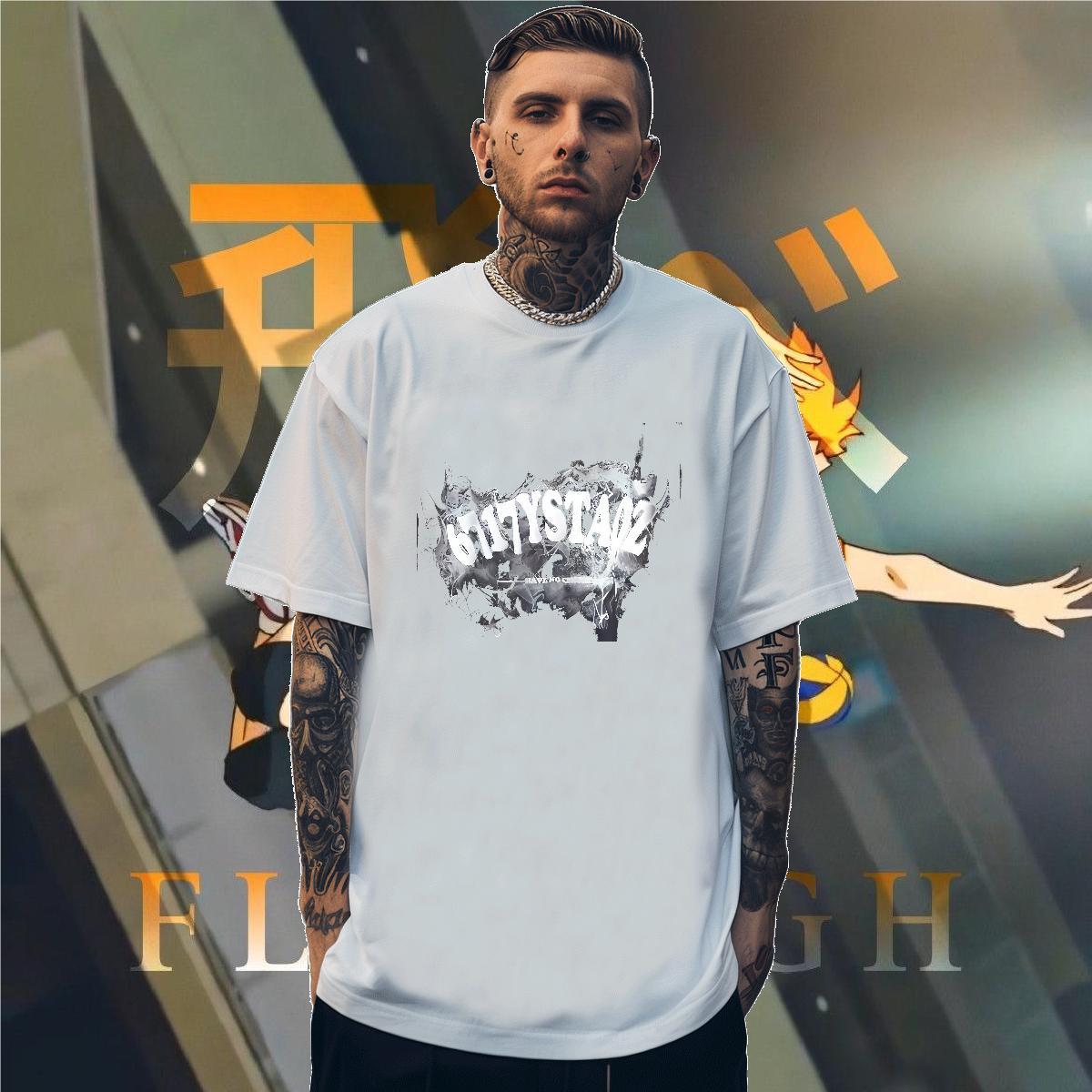 TOP Quality letter 230g Pure Cotton Tshirts Street Crew Neck T-Shirts Fashion Custom Anime Top Tees