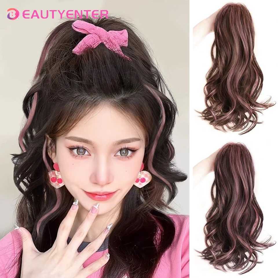 Ponytail wig womens long hair buckle waterfall style half tie high ponytail colorful braided curly hair natural fluffy fake W240817