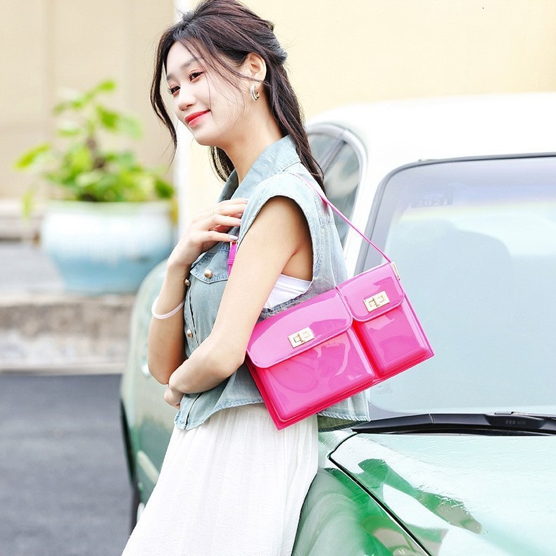 PVC Barbie Jelly Fashionable Versatile Divided Handbag, Stainproof and Easy to Wash, Summer Women's Shoulder Bag