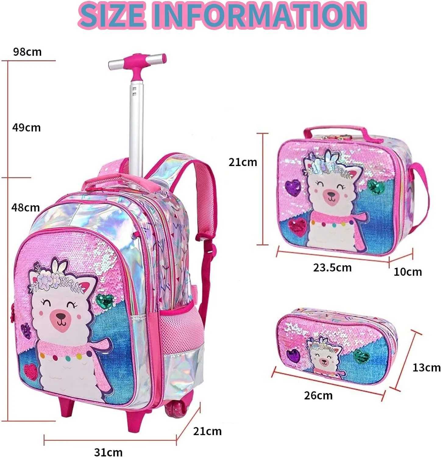 17 Inch Kids Backpacks for Girls Sequin School Bag with Lunch Box for Elementary Students Childrens Backpack Girl Wheel Y240820