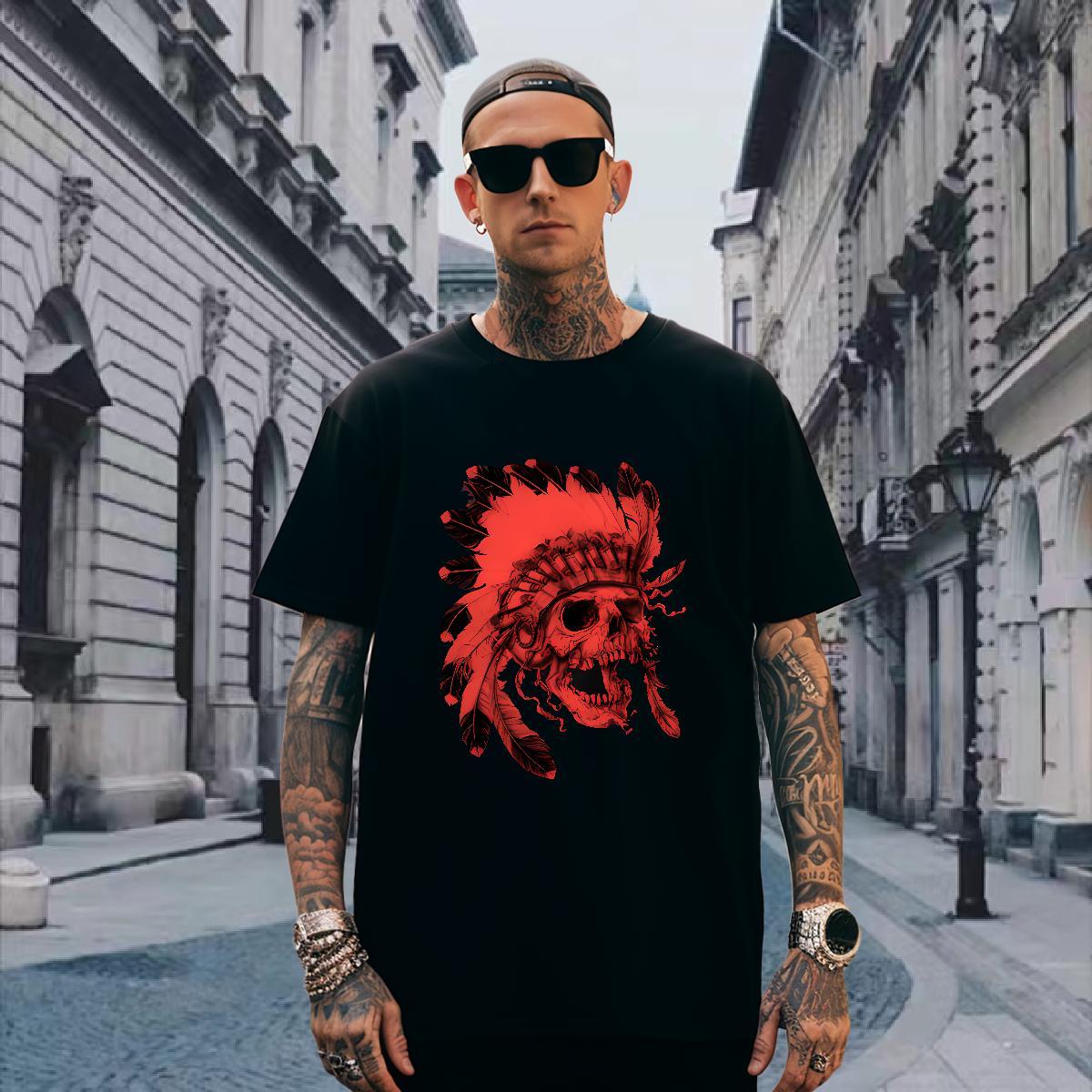 T Shirts Men 100% Cotton 230g scary Beach Breathable Crew Neck Cartoon Printing L-4XL Men Clothes T-Shirt Casual New High Quality Wear