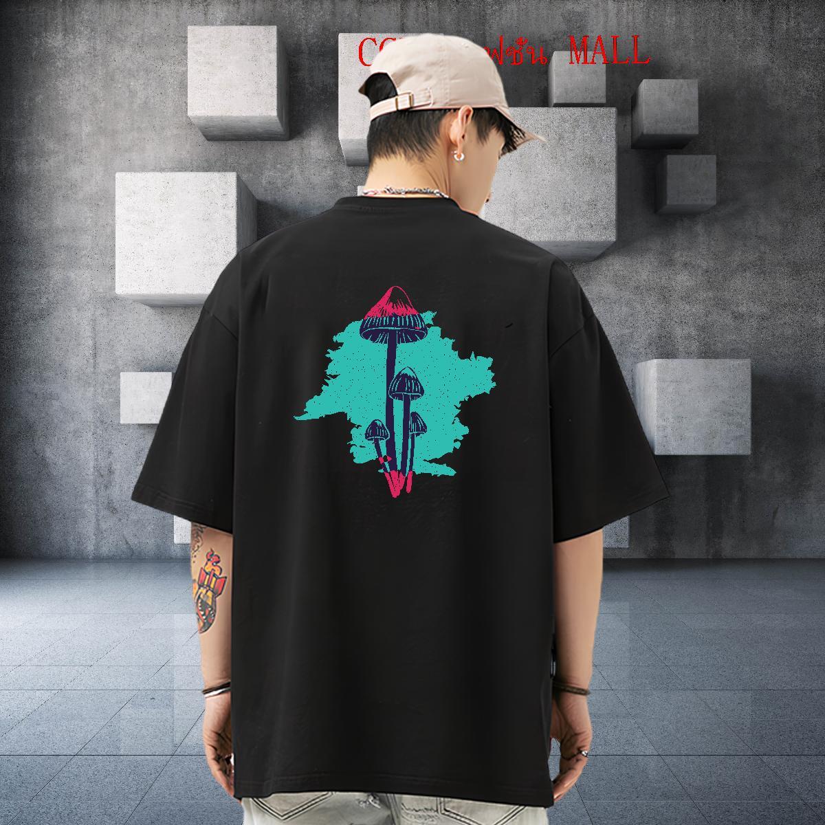 Customized Mens Tshirts mushroom Casual Beach 100% Cotton 230g Tops Shirt Breathable Comfortable Man T Shirts Custom Print Oversized