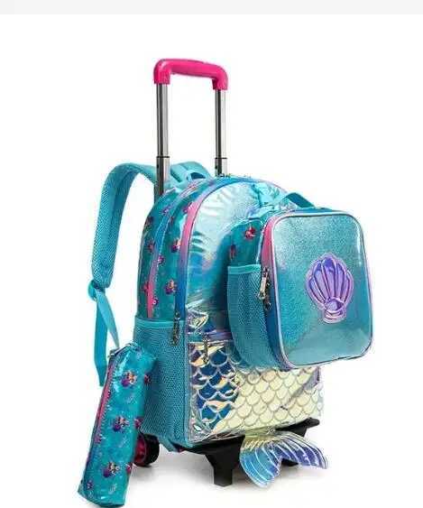 Student School Trolley Bag Set 3 pcs/ set Lunch bag Pen bag Girls School Wheeled Backpack Rolling Luggage School Bag with Carts Y240820