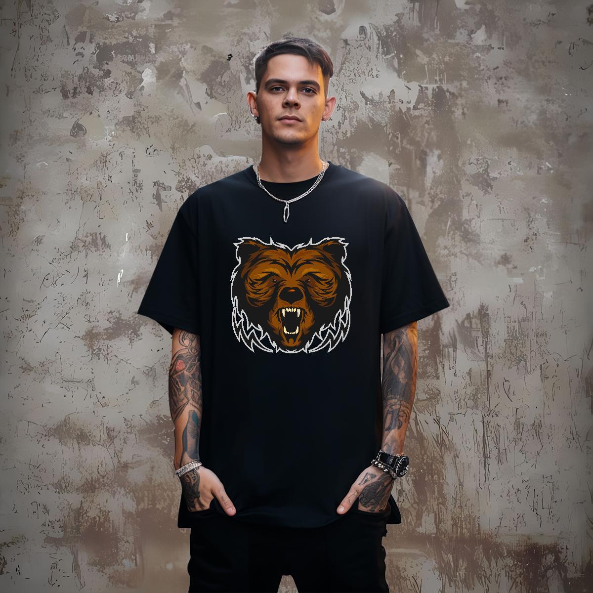 Brand Men Tshirts bear Hip Hop 230g Cotton Tops Tees O-Neck Short Sleeve Loose Mens T Shirts Custom Big Size