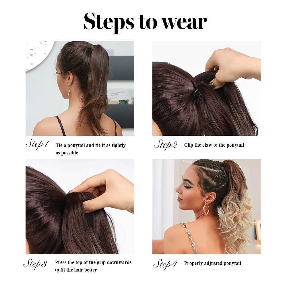 Long Sandy Blonde Staright Hair Extension Clip in Claw Hair Synthetic Ponytail Wig Black Female High Temperature Wig W240817