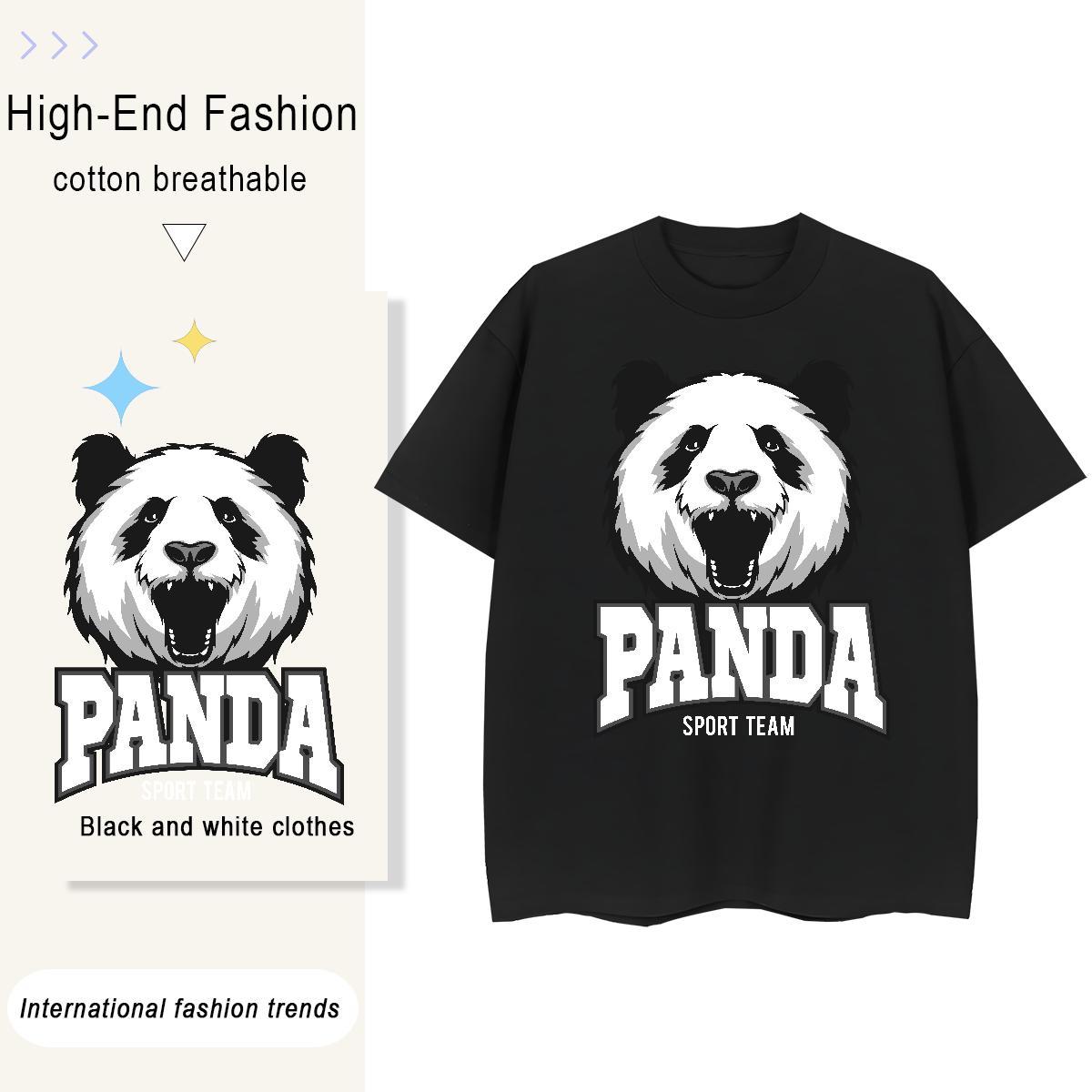 Fashion Casual Mens Tshirts panda Street Wear 100% Cotton 230g Tops Tees Breathable Short Sleeve Loose T-Shirts Oversized 4XL
