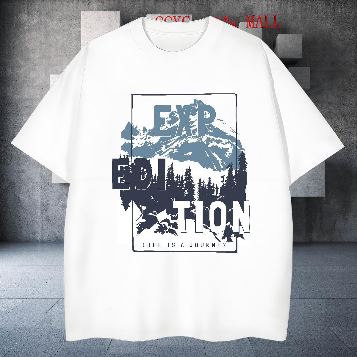 Classic mountains 230g Cotton Men Tops Tees Sports Casual Breathable Crew Neck T Shirt For Man Casual New Oversized Tshirts
