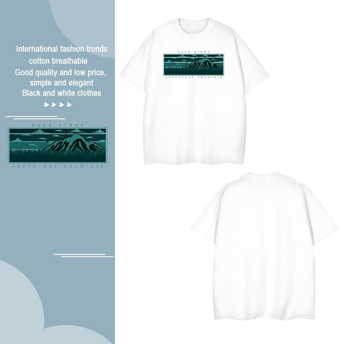 Designer mountains 230g Pure Cotton Men Tops Tees Hip Hop Street Short Sleeve O-Neck T Shirt For Man Customized Black White Top Tees