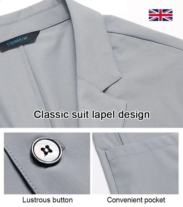 Mens lightweight jacket summer fashion thin anti wrinkle ultrathin solid lapel casual set breathable 240819